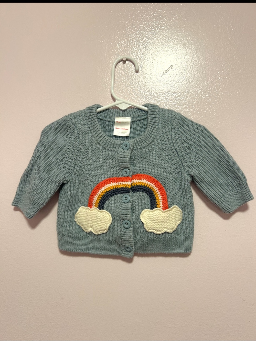 Hanna Andersson Dusty Blue Rainbow Cardigan Sz 50 0-3 Mo